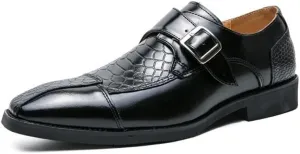 HOOENG Dress Oxford for Men Slip On Monk Strap Crocodile Print Faux Leather Slip Resistant Low Top Block Heel Rubber Sole Anti-Slip Outdoor
