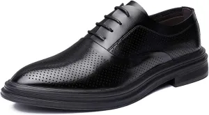 HOOENG Dress Oxford Shoes for Men Lace Up Round Toe Brogue Embossed Leather Slip Resistant Anti-Slip Block Heel Classic (Color : Perforated, Size : 8.5)