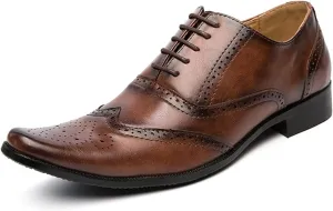 HOOENG Dress Shoes for Men Lace Up Brogue Embossed Wing Tip Plain Burnished Toe Vegan Leather Rubber Sole Non Slip Resistant Prom (Color : Brown, Size : 7)