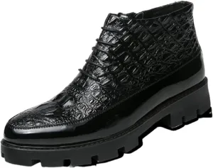 HOOENG Lace Up Boots for Men Oxford Crocodile Print Vegan Leather Anti-Slip Slip Resistant Stylish Work Dress