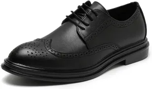 HOOENG Oxford Shoes for Men Lace Up Brogue Embossed Wing Tip Round Burnished Toe Vegan Leather Resistant Non Slip Rubber Sole Prom