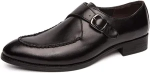 HOOENG Shoes Dress Oxford for Men Slip On Round Split Toe Monk Strap Faux Leather Block Heel Anti-Slip Low Top Rubber Sole Slip Resistant Walking (Color : Black, Size : 10.5)