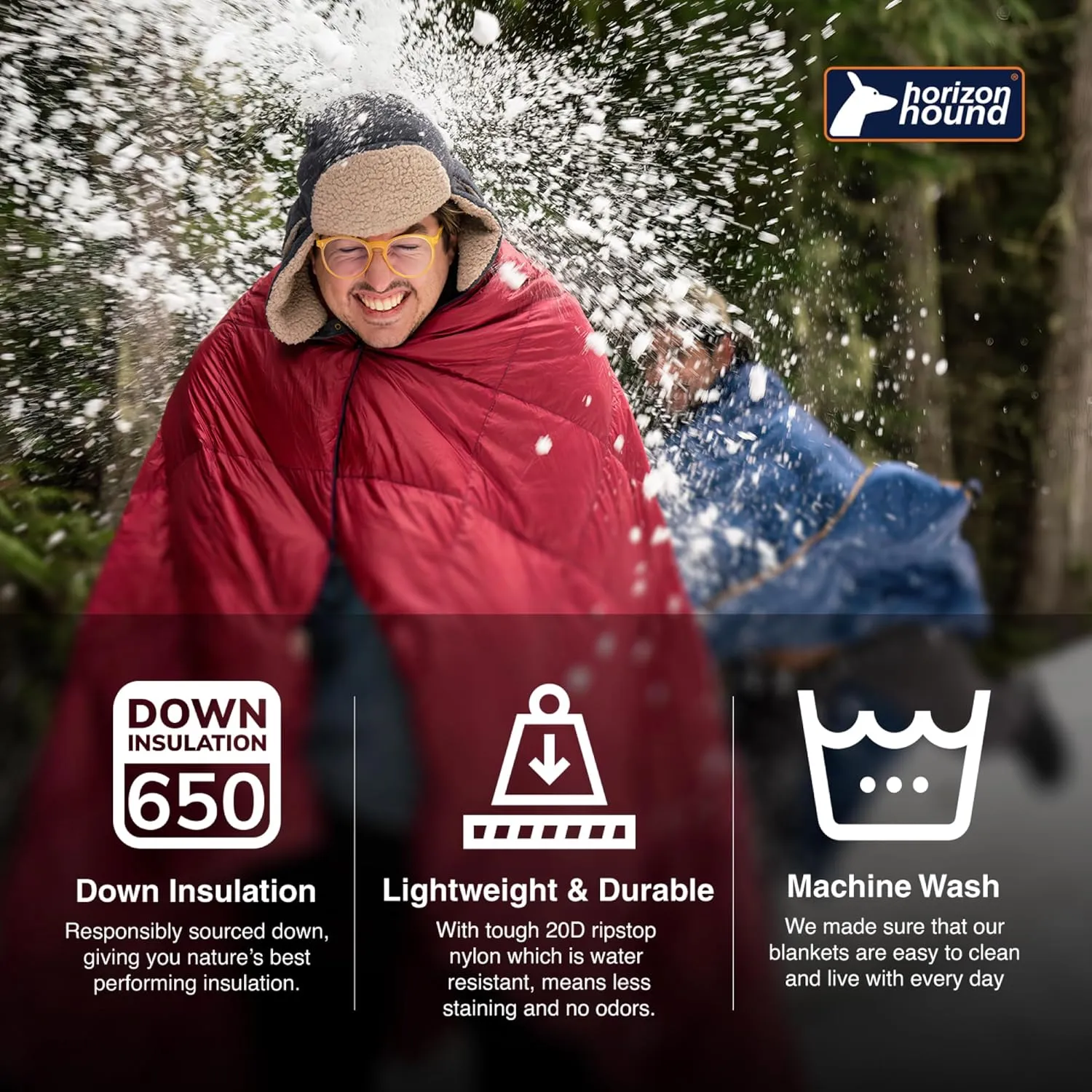 Horizon Hound Down Camping Blanket - Outdoor Travel Quilt | Sustainable, Insulated, Lightweight & Warm Gear for Sleep, Camping, Stadium, Hiking & Festivals | Water Resistant, Packable & Compact