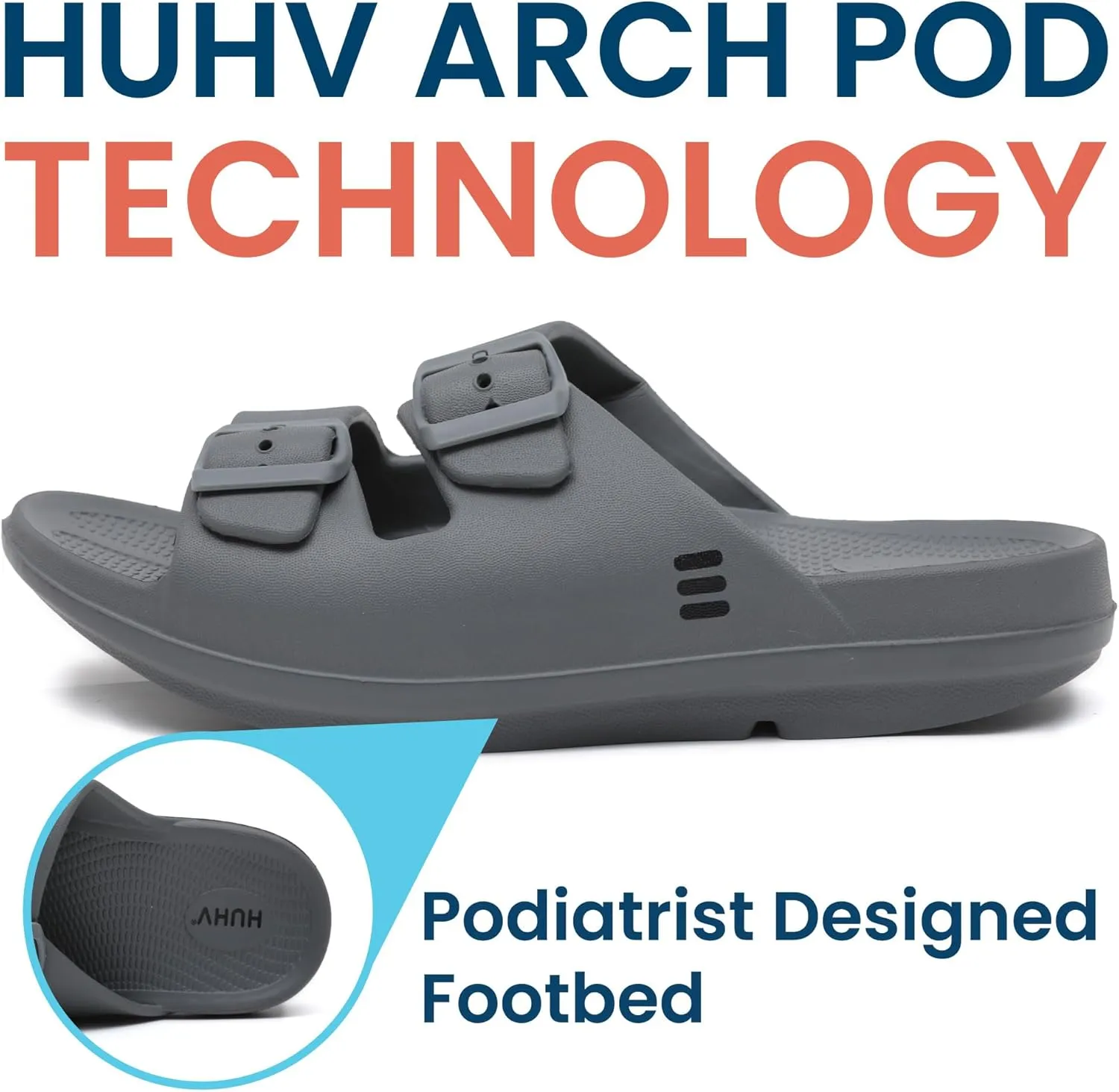HUHV Recovery Comfort Sandals- Orthopedic Flip-Flop and Slide Sandals with Arch Support and Extra Cushion EVA Footbed for Men and Women
