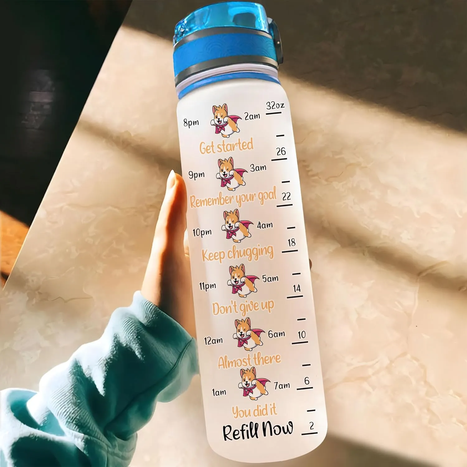 Hyturtle Personalized Corgi Water Bottle - 32oz Motivational Water Bottle with Leak-Proof Lid & Time Marker - Custom Name Gift for Corgi Lovers, Women, Girls, Pet Owners - Birthday & Christmas Gift