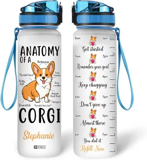 Hyturtle Personalized Corgi Water Bottle - 32oz Motivational Water Bottle with Leak-Proof Lid, Time Marker BPA-Free - Custom Name Gift for Corgi Lovers Women Girls Dog Lover - Birthday, Christmas Gift