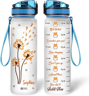 Hyturtle Personalized Dandelion Corgi Water Bottle - 32oz Motivational Water Bottle with Leak-Proof Lid & Time Marker - Custom Name Gift for Dandelion & Corgi Lovers, Women On Birthday Christmas