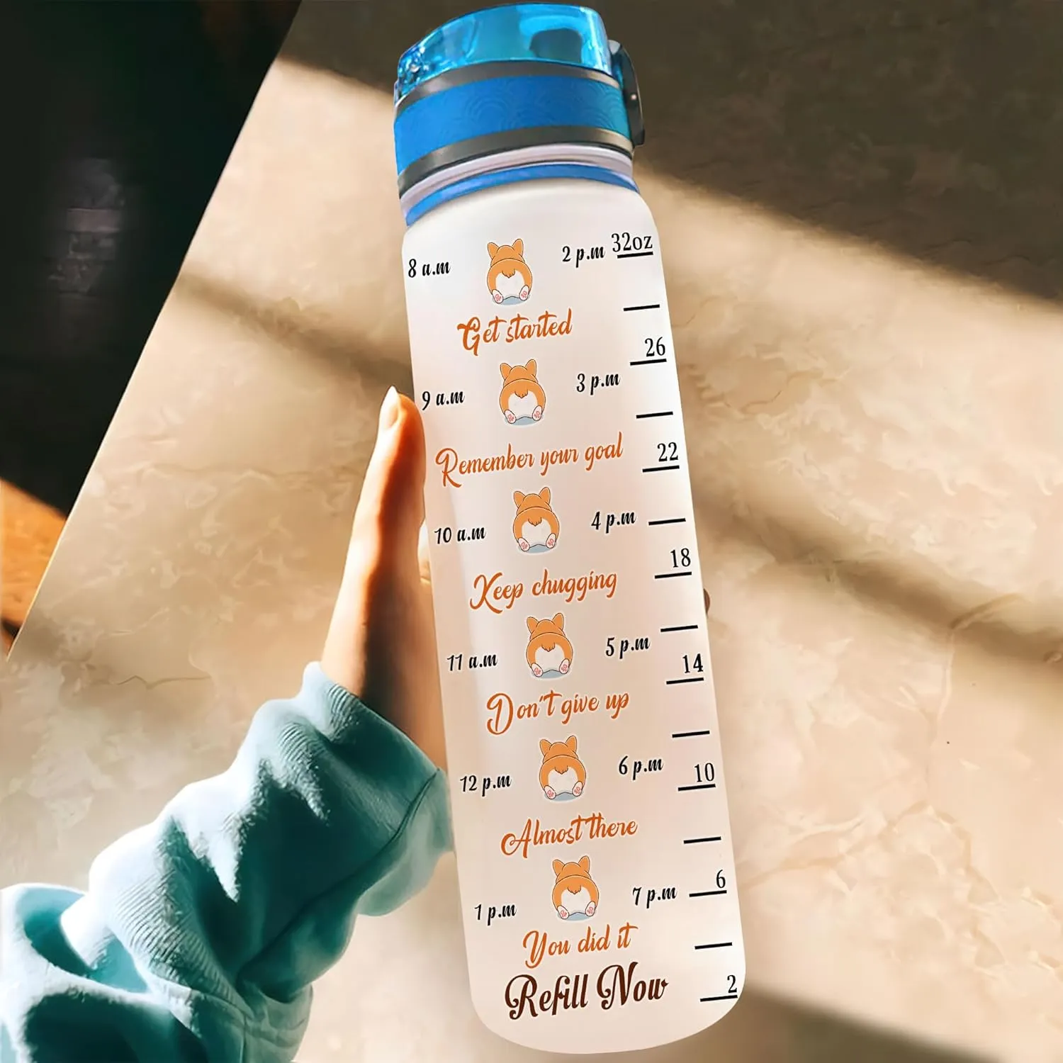Hyturtle Personalized Dandelion Corgi Water Bottle - 32oz Motivational Water Bottle with Leak-Proof Lid & Time Marker - Custom Name Gift for Dandelion & Corgi Lovers, Women On Birthday Christmas