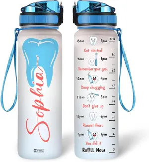 Hyturtle Personalized Dental Water Bottle - 32oz Motivational Water Bottle with Leak-Proof Lid Time Marker - Custom Name Gift for Dentists Dental Hygienists Dental Students - Birthday, Christmas Gift
