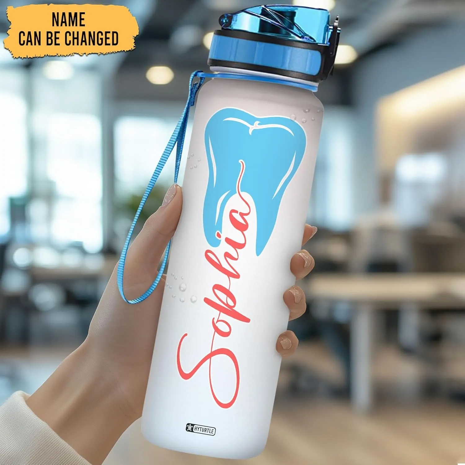 Hyturtle Personalized Dental Water Bottle - 32oz Motivational Water Bottle with Leak-Proof Lid Time Marker - Custom Name Gift for Dentists Dental Hygienists Dental Students - Birthday, Christmas Gift