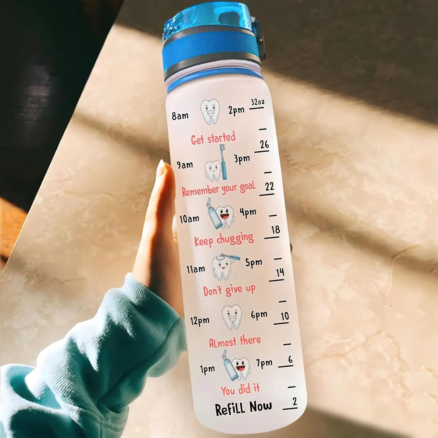 Hyturtle Personalized Dental Water Bottle - 32oz Motivational Water Bottle with Leak-Proof Lid Time Marker - Custom Name Gift for Dentists Dental Hygienists Dental Students - Birthday, Christmas Gift