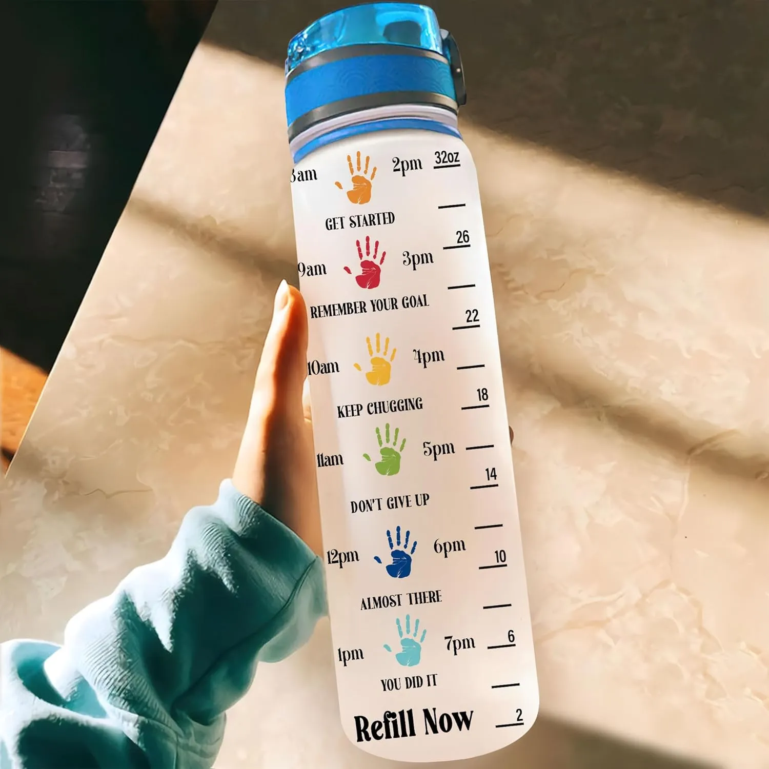 Hyturtle Personalized Dinosaur Autism Water Bottle - 32oz Motivational Water Bottle with Leak-Proof Lid, Time Marker - Custom Name Autism Awareness Gift for Moms from Daughter Son Husband On Birthday
