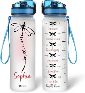 Hyturtle Personalized Dragonfly Water Bottle - 32oz Motivational Water Bottle with Leak-Proof Lid, Time Marker - Custom Name Gift for Women, Girls, Dragonfly Lovers On Birthday Christmas