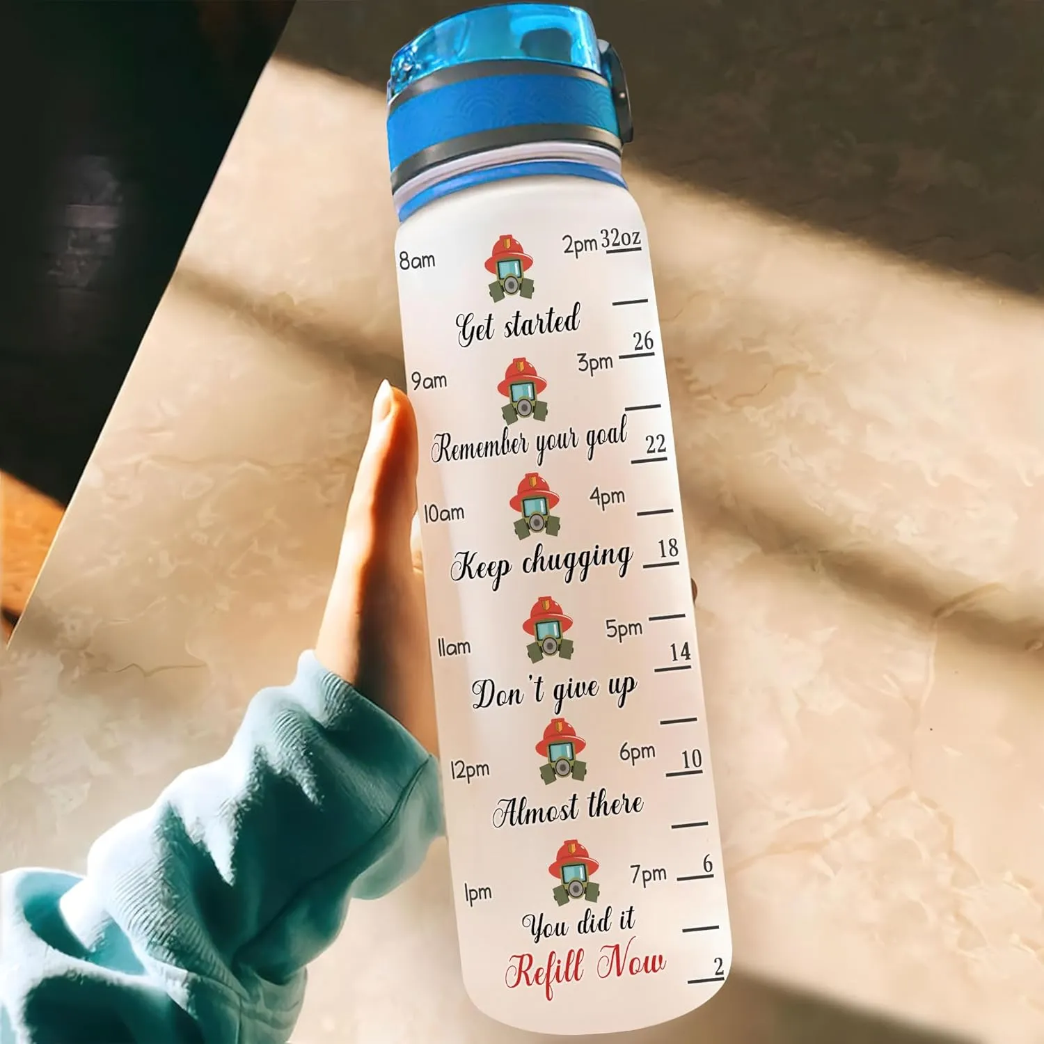 Hyturtle Personalized Firefighter Water Bottle - 32oz Motivational Travel Bottle with Leak-Proof Lid Time Marker - Custom Name Gift for Women Wife From Husband, Fireman - Birthday & Christmas Gift