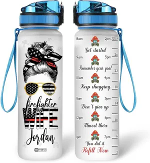 Hyturtle Personalized Firefighter Water Bottle - 32oz Motivational Travel Bottle with Leak-Proof Lid Time Marker - Custom Name Gift for Women Wife From Husband, Fireman - Birthday & Christmas Gift