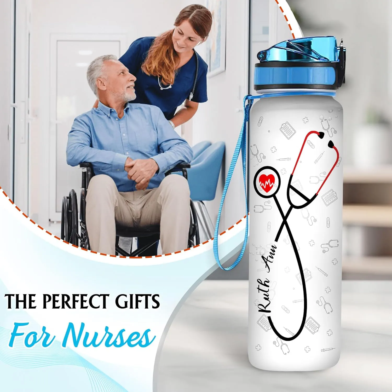 Hyturtle Personalized Nurse Water Bottle - 32oz Motivational Water Bottle with Leak-Proof Lid & Time Marker - Gift for Women, Nursing Students, Medical Assistants, Healthcare Workers On Birthday