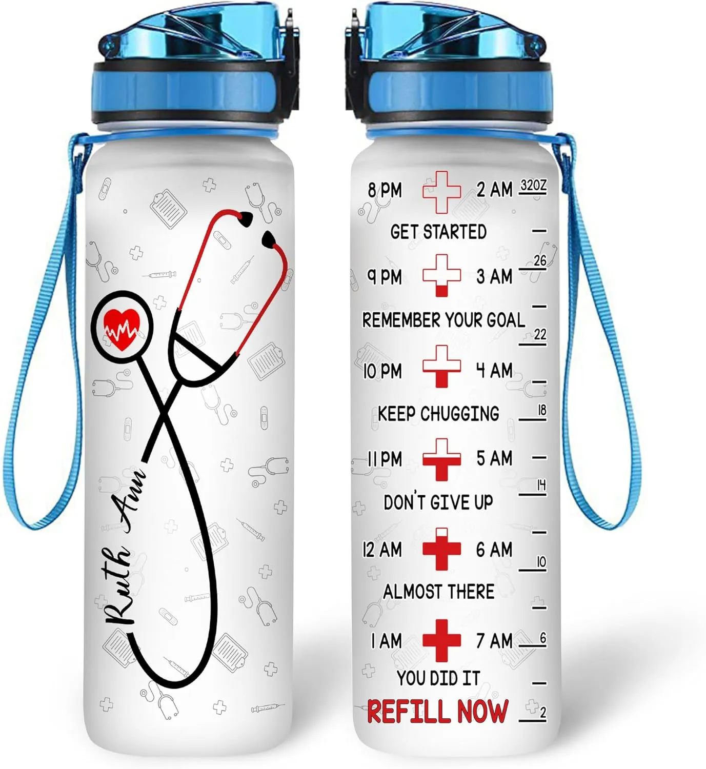 Hyturtle Personalized Nurse Water Bottle - 32oz Motivational Water Bottle with Leak-Proof Lid & Time Marker - Gift for Women, Nursing Students, Medical Assistants, Healthcare Workers On Birthday