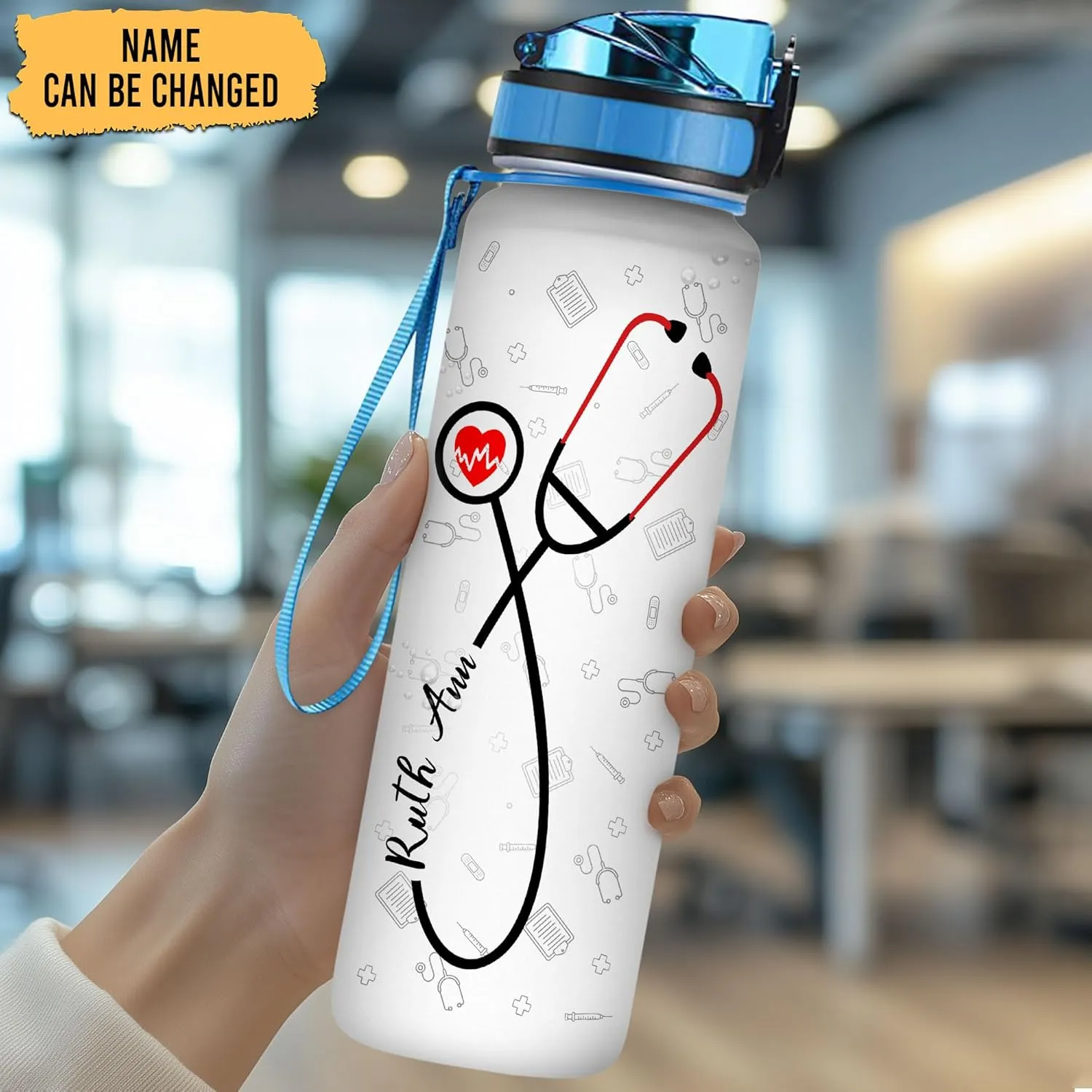 Hyturtle Personalized Nurse Water Bottle - 32oz Motivational Water Bottle with Leak-Proof Lid & Time Marker - Gift for Women, Nursing Students, Medical Assistants, Healthcare Workers On Birthday