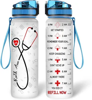 Hyturtle Personalized Nurse Water Bottle - 32oz Motivational Water Bottle with Leak-Proof Lid & Time Marker - Gift for Women, Nursing Students, Medical Assistants, Healthcare Workers On Birthday
