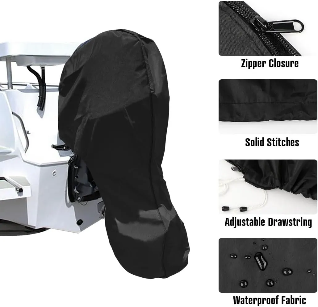 iCOVER Outboard Motor Covers, Trailerable Full Boat Engine Cover Waterproof Heavy Duty Oxford Fabric with Zipper, Fits 60-100HP Motors