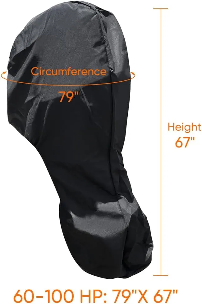 iCOVER Outboard Motor Covers, Trailerable Full Boat Engine Cover Waterproof Heavy Duty Oxford Fabric with Zipper, Fits 60-100HP Motors