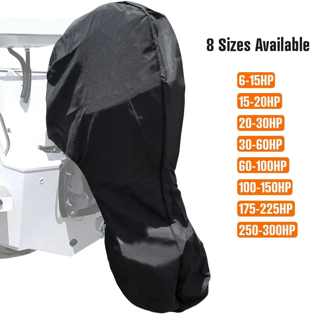 iCOVER Outboard Motor Covers, Trailerable Full Boat Engine Cover Waterproof Heavy Duty Oxford Fabric with Zipper, Fits 60-100HP Motors