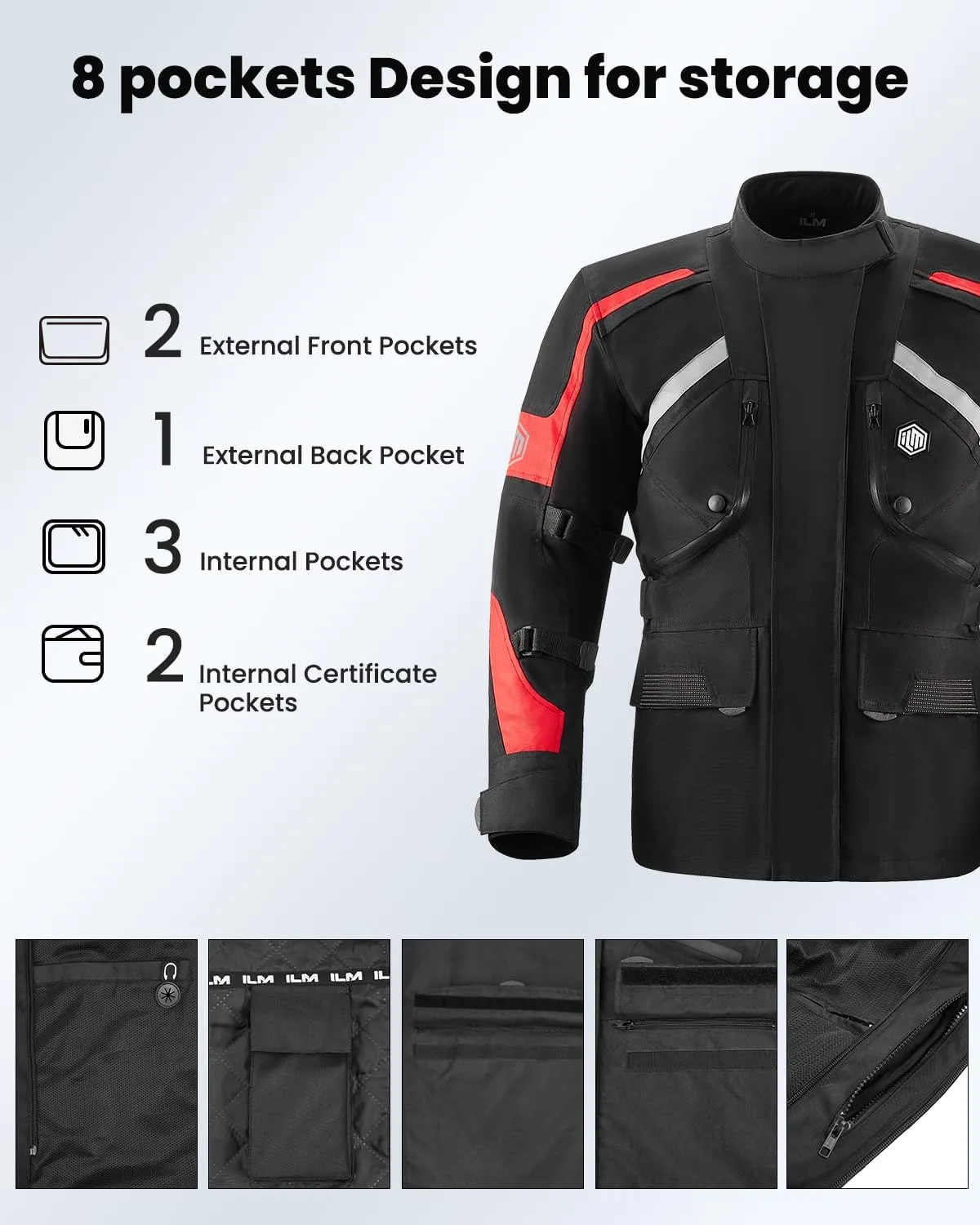 ILM Motorcycle Jacket Adventure Mens Riding Armored Airflow Dirt Bike Touring Waterproof Clothing All Season Model RL01
