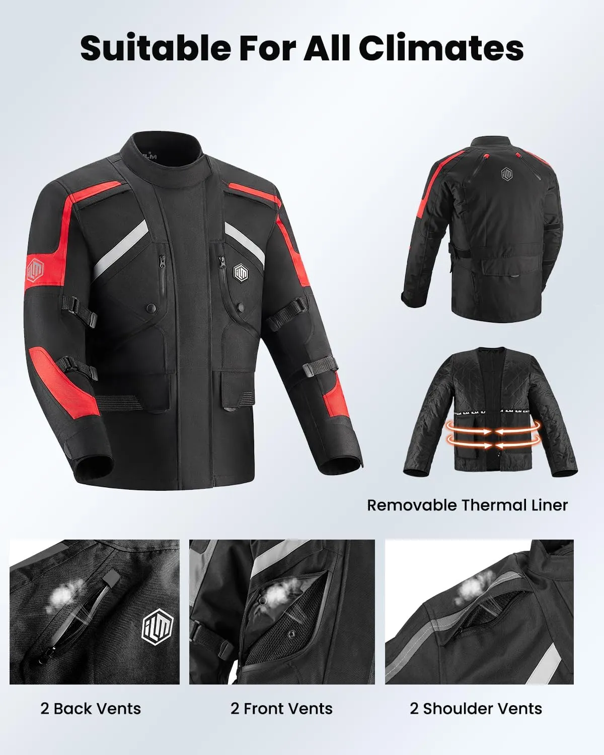 ILM Motorcycle Jacket Adventure Mens Riding Armored Airflow Dirt Bike Touring Waterproof Clothing All Season Model RL01