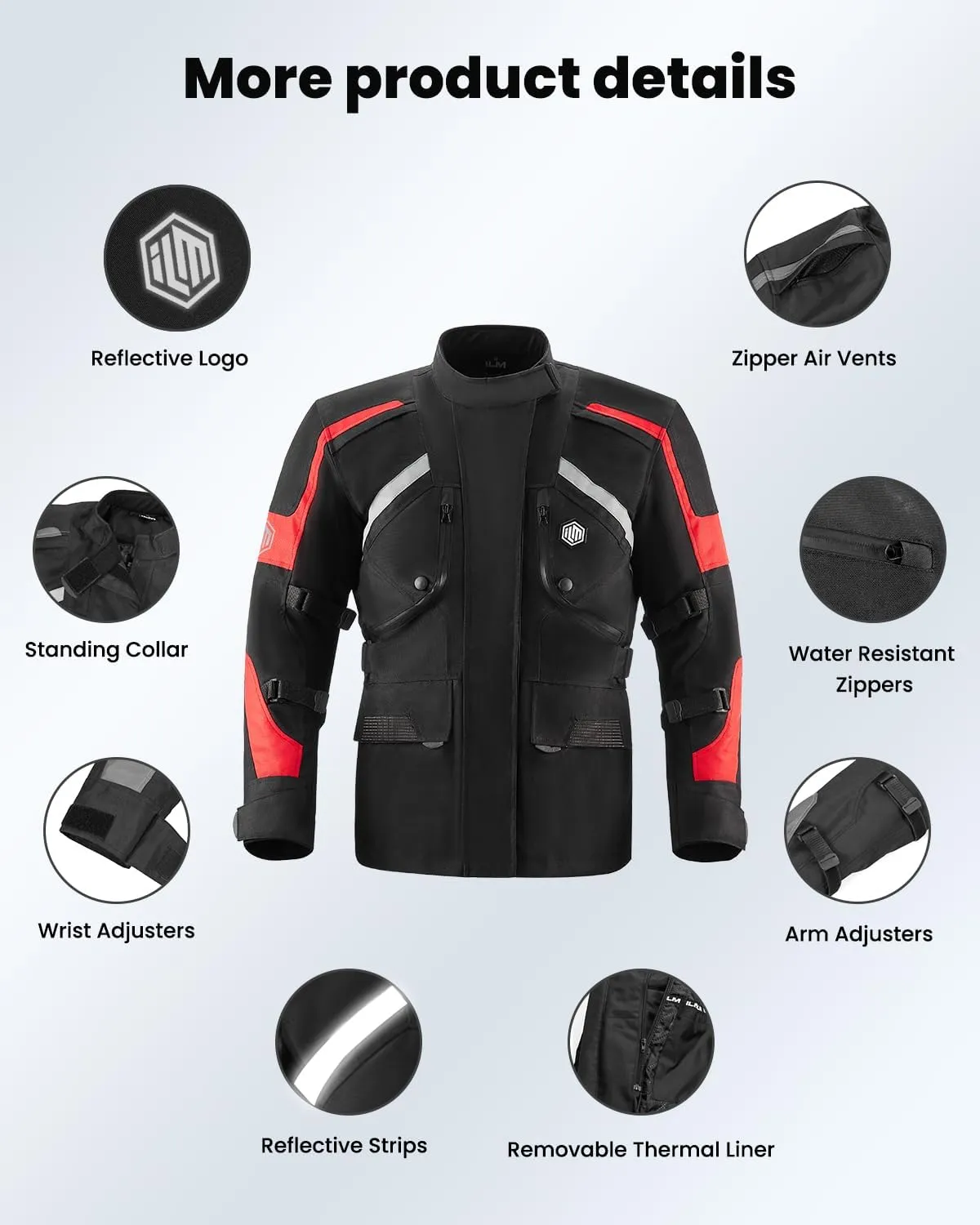 ILM Motorcycle Jacket Adventure Mens Riding Armored Airflow Dirt Bike Touring Waterproof Clothing All Season Model RL01