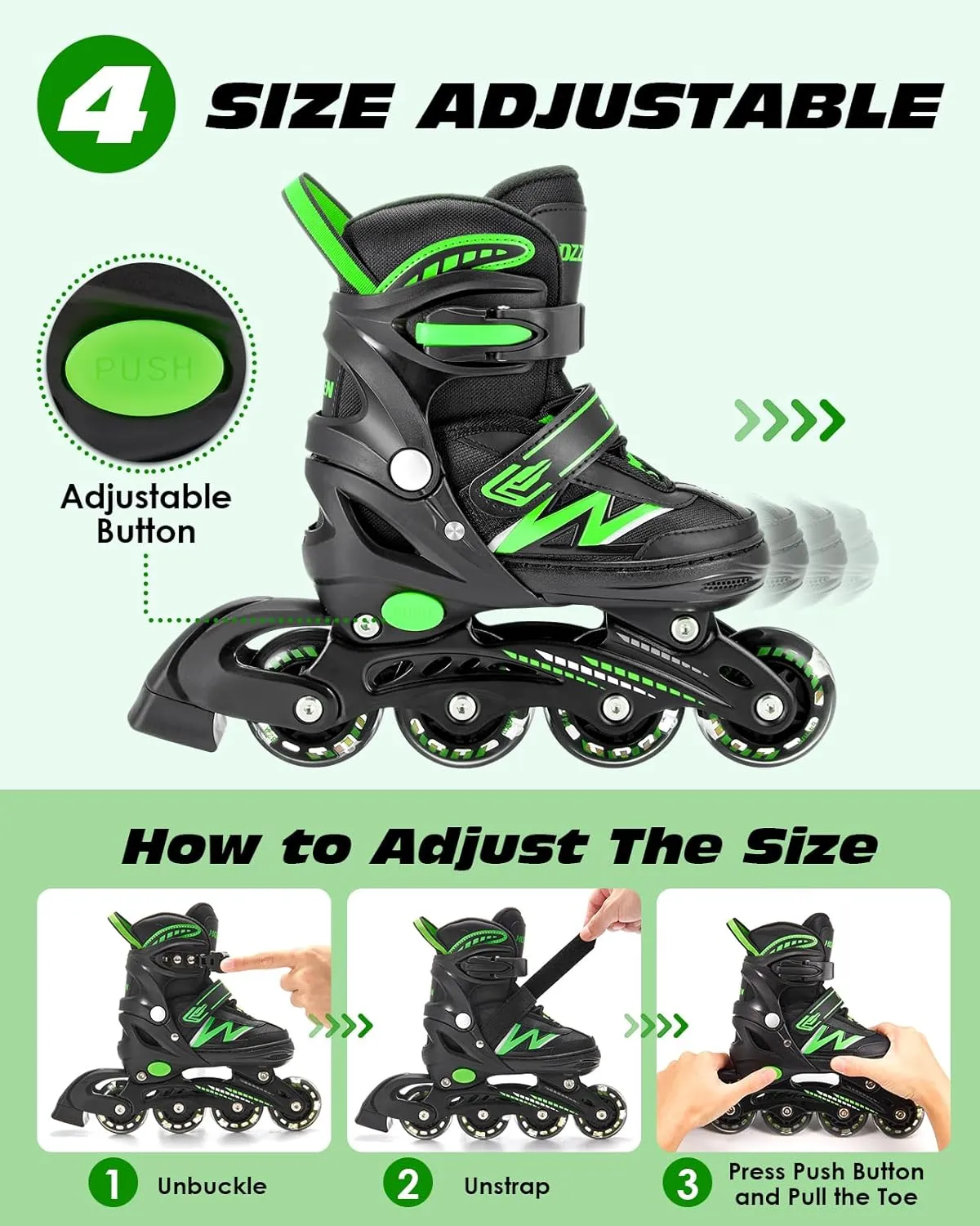 Inline Skates for Kids Girls Boys, Adjustable Light Up Inline Skates with Illuminating Wheels, Outdoor Roller Skates for Girls, Boys,Youth Age 5-13 (9C-6Y US)
