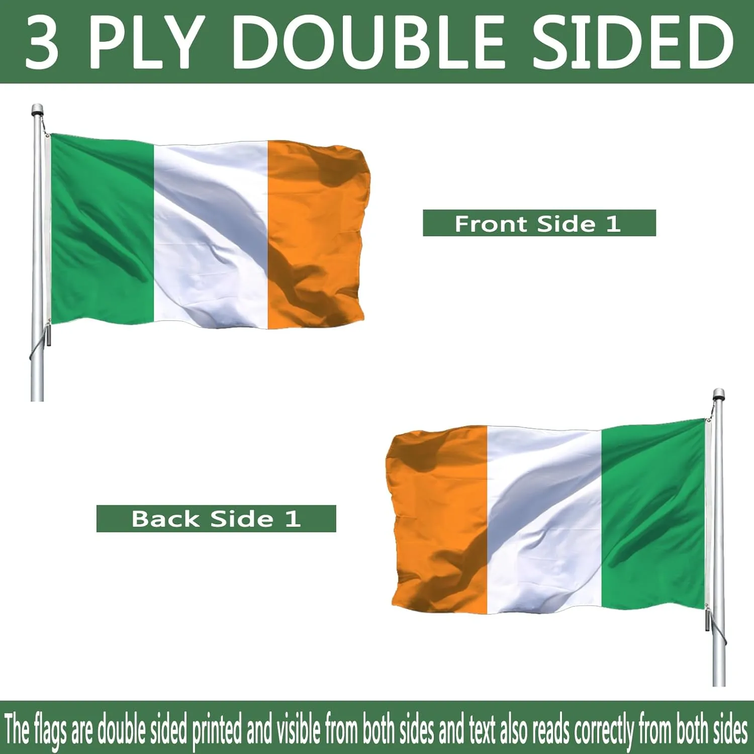 Irish Flag 4x6 Outdoor Double Sided Heavy Duty