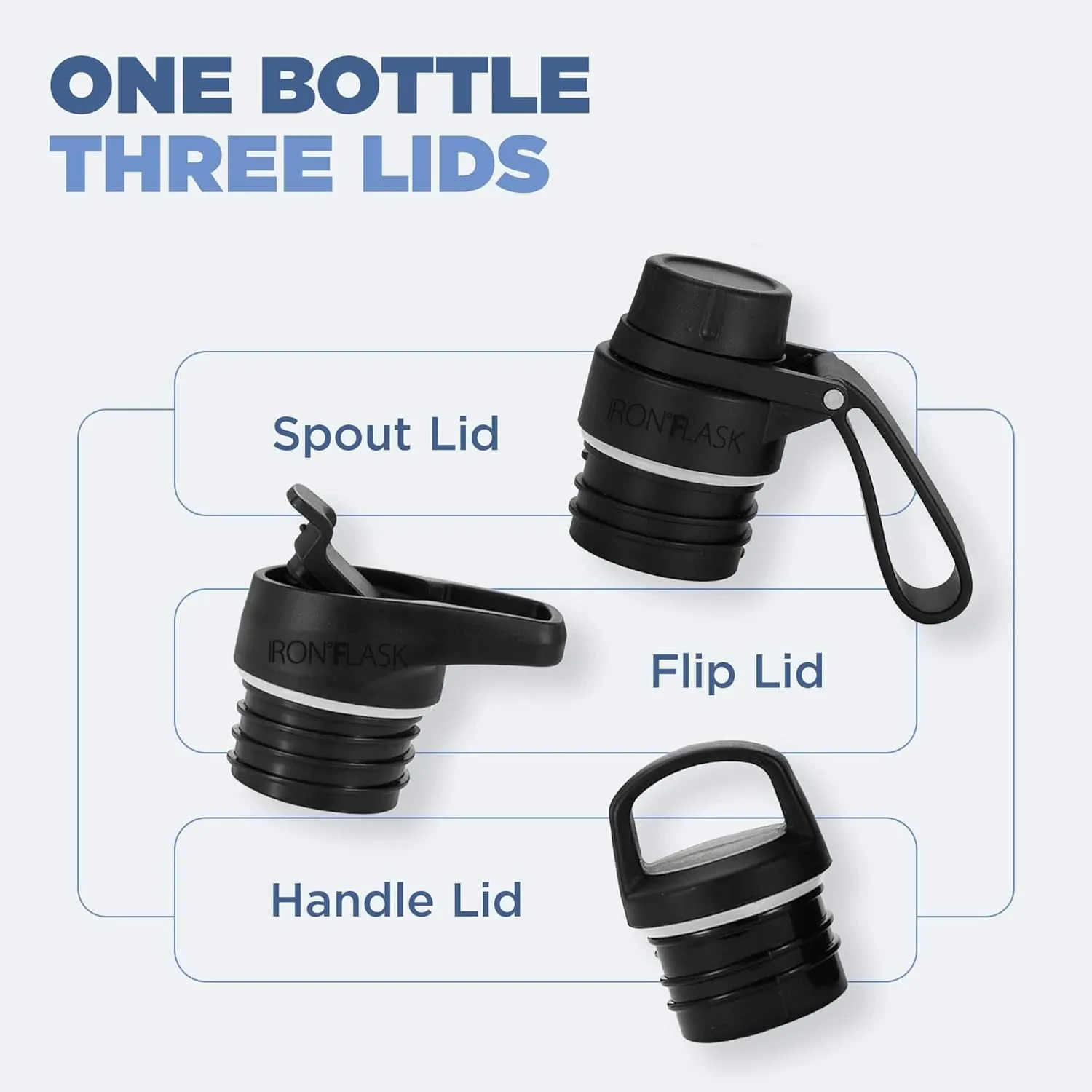 IRON °FLASK Camping & Hiking Hydration Canteens - 3 Lids (Narrow Spout Lid) Leak Proof Vacuum Insulated Stainless Steel - Hot & Cold Double Walled Sports Water Bottle - Morning Mist, 24 Oz