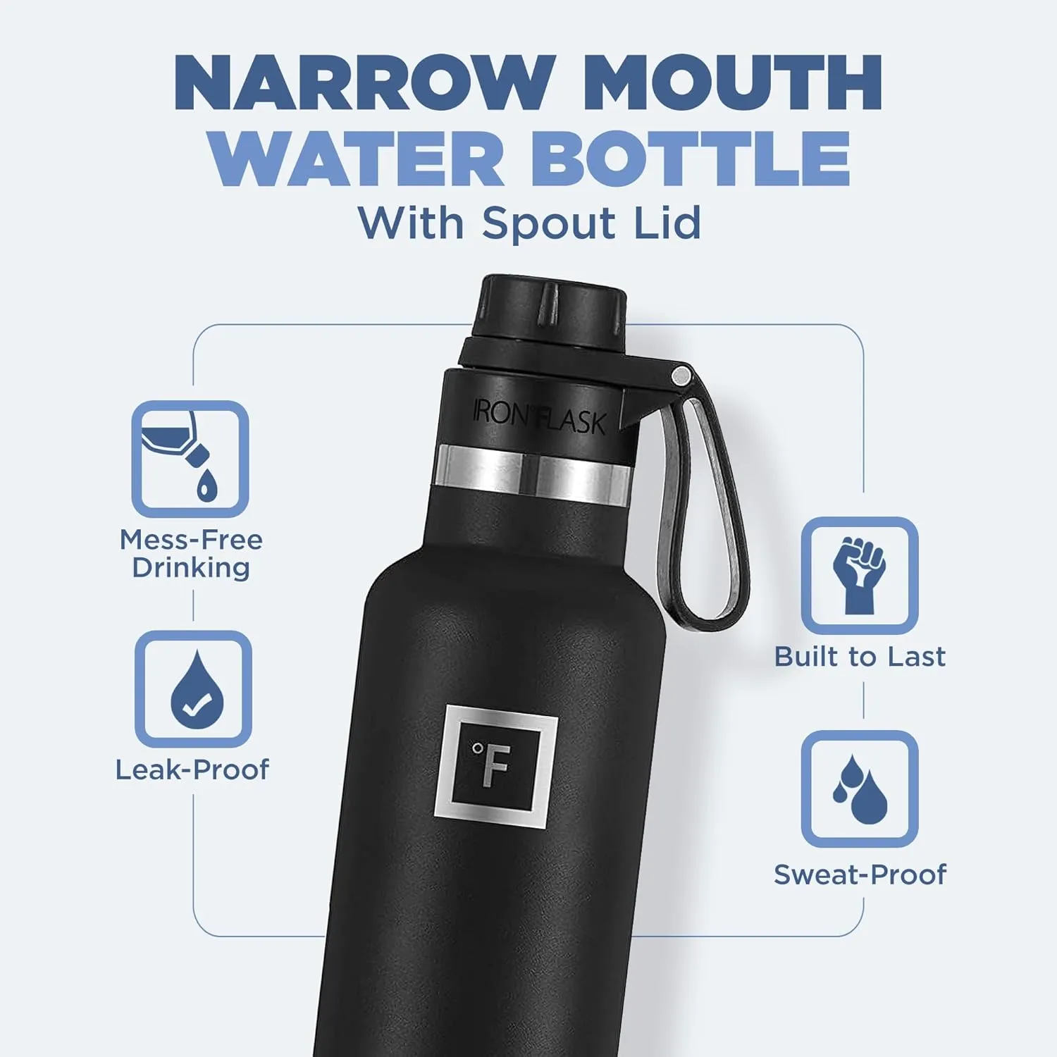 IRON °FLASK Camping & Hiking Hydration Canteens - 3 Lids (Narrow Spout Lid) Leak Proof Vacuum Insulated Stainless Steel - Hot & Cold Double Walled Sports Water Bottle - Morning Mist, 24 Oz