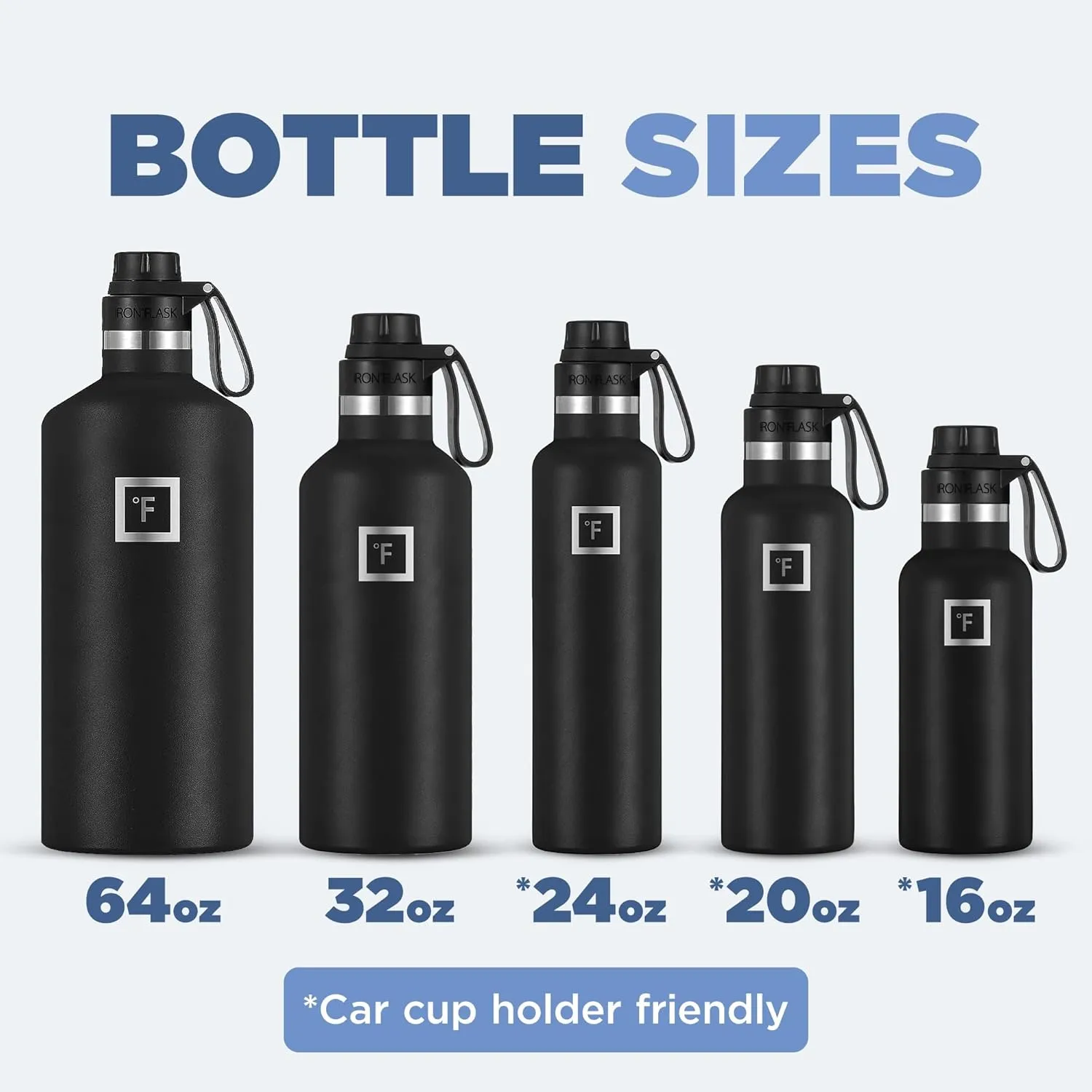 IRON °FLASK Camping & Hiking Hydration Canteens - 3 Lids (Narrow Spout Lid) Leak Proof Vacuum Insulated Stainless Steel - Hot & Cold Double Walled Sports Water Bottle - Morning Mist, 24 Oz