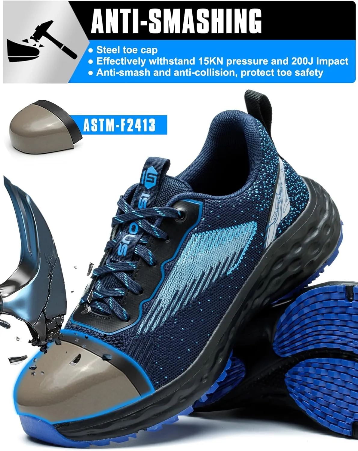 ISOOUS Steel Toe Shoes for Men Non Slip Work Shoes Women Lightweight Comfortable Safety Work Shoes for Men Puncture Proof Steel Toe Sneakers for Construction