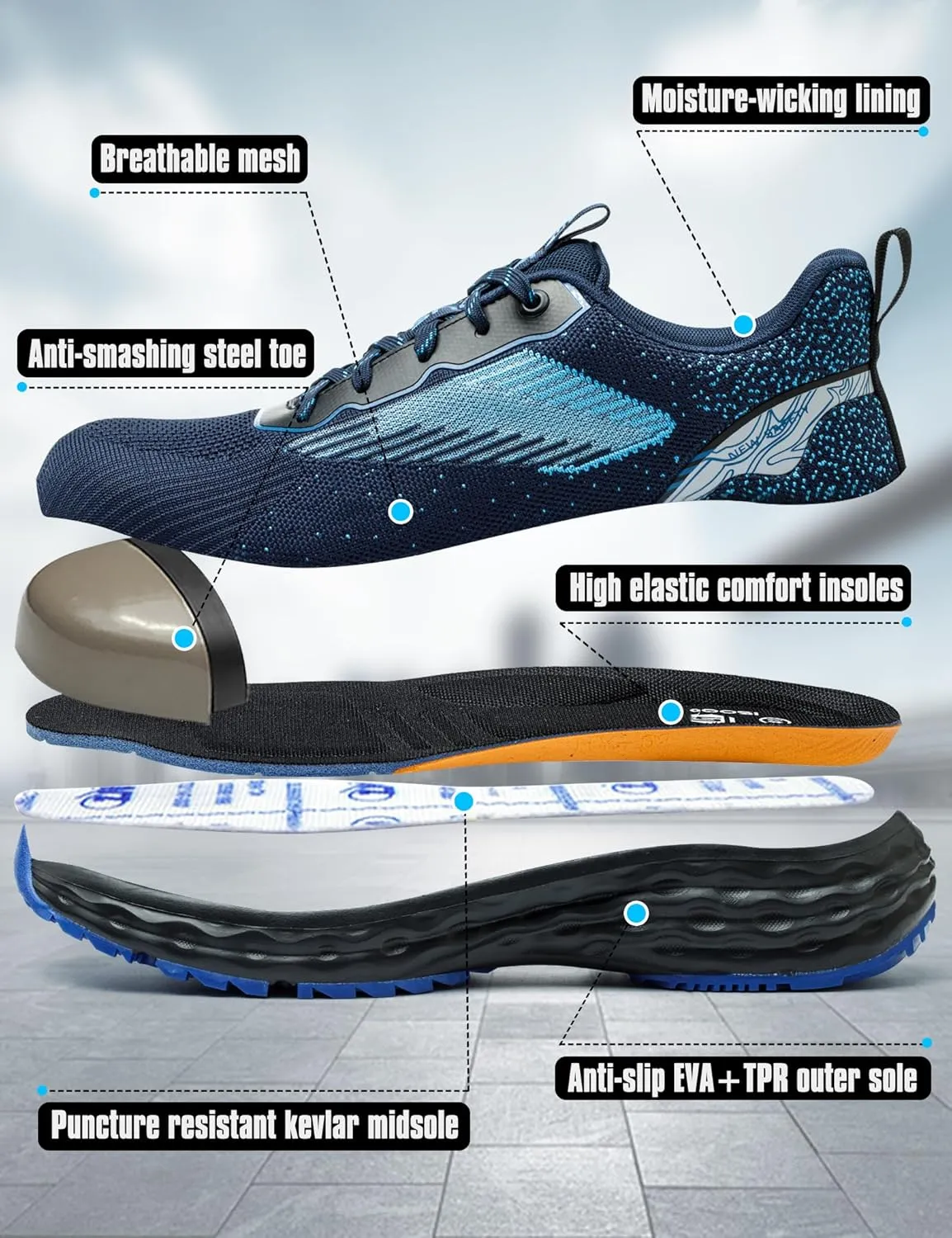 ISOOUS Steel Toe Shoes for Men Non Slip Work Shoes Women Lightweight Comfortable Safety Work Shoes for Men Puncture Proof Steel Toe Sneakers for Construction