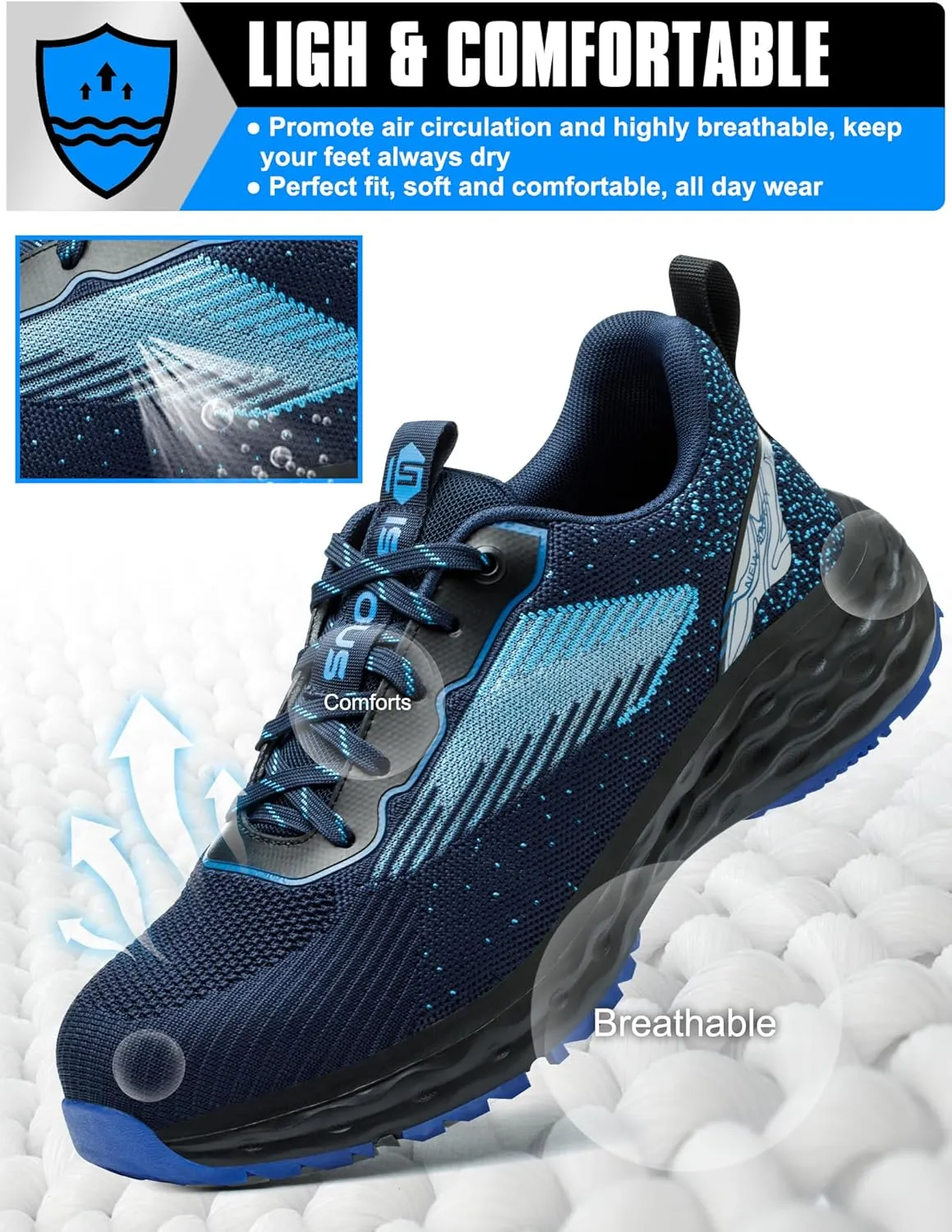 ISOOUS Steel Toe Shoes for Men Non Slip Work Shoes Women Lightweight Comfortable Safety Work Shoes for Men Puncture Proof Steel Toe Sneakers for Construction