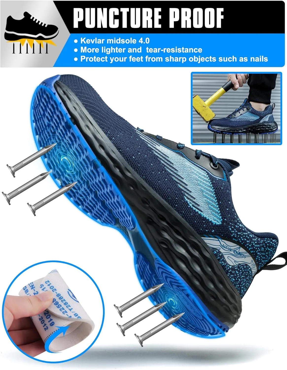 ISOOUS Steel Toe Shoes for Men Non Slip Work Shoes Women Lightweight Comfortable Safety Work Shoes for Men Puncture Proof Steel Toe Sneakers for Construction