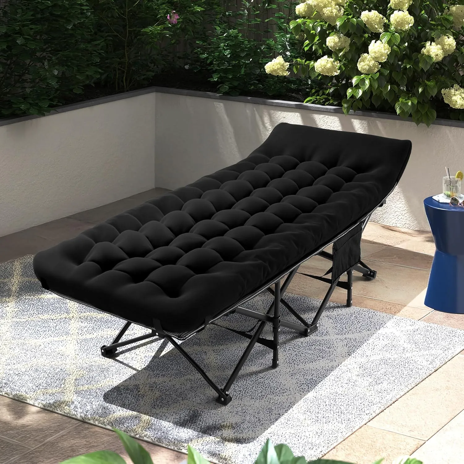 JEAREY Folding Camping Cot,Camping Cots for Adults with Mattress, Camping Portable Bed with Carry Bag for for Guest,Travel,Hiking,Black