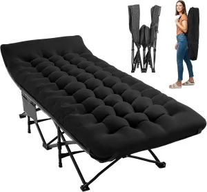 JEAREY Folding Camping Cot,Camping Cots for Adults with Mattress, Camping Portable Bed with Carry Bag for for Guest,Travel,Hiking,Black