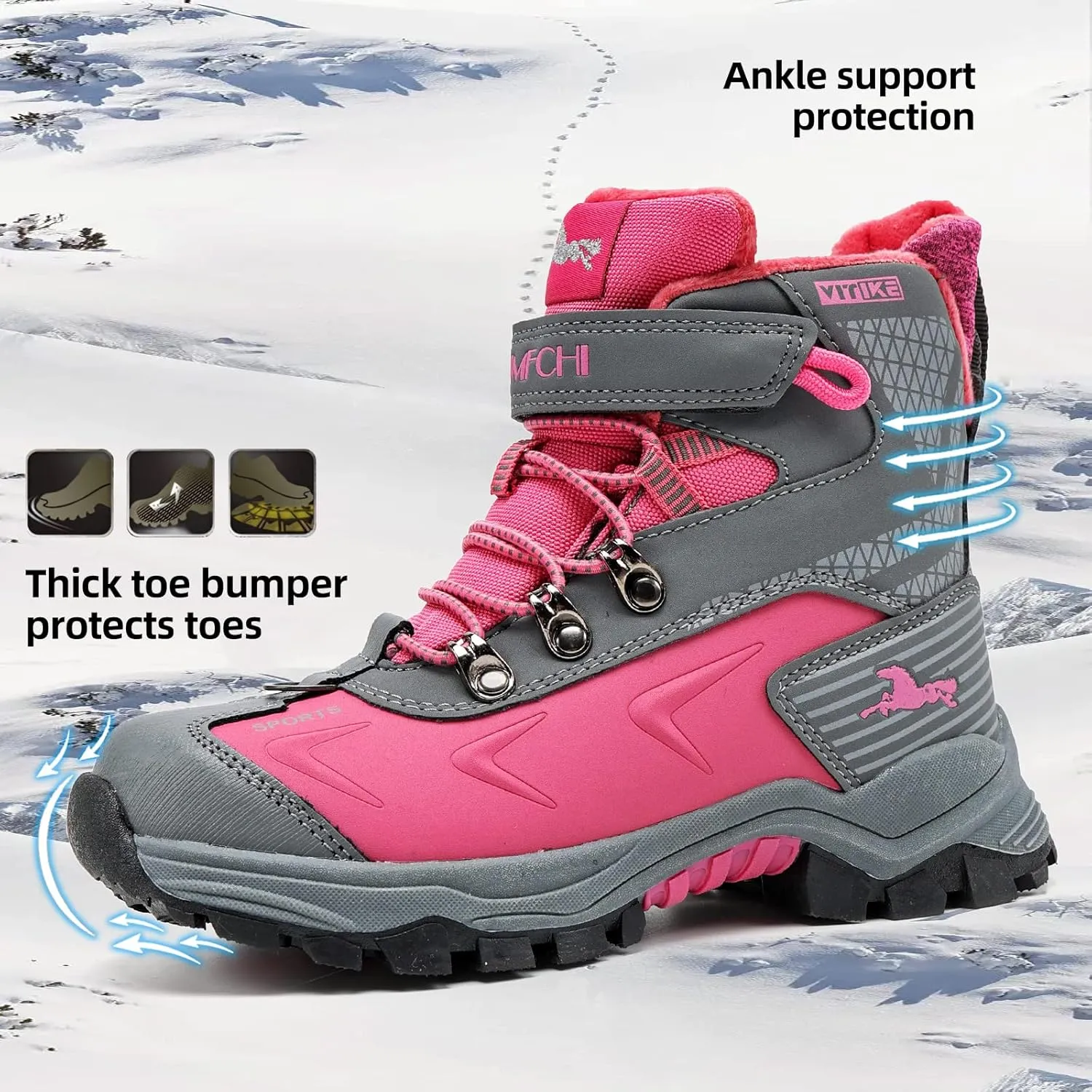 JMFCHI Kids Hiking Boots Boys Girls Outdoor Walking Climbing Sneaker Comfortable Non-slip Snow Shoes Hiker Boot Antiskid Steel Buckle Sole