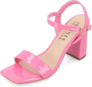 Journee Womens Open Square Toe Band Chunky Block Heel Buckle Ankle Strap Pump Padded Tivona Dress Sandal