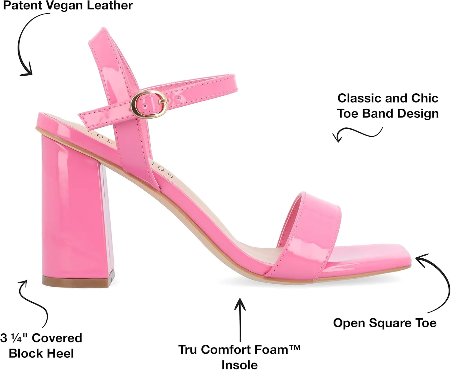 Journee Womens Open Square Toe Band Chunky Block Heel Buckle Ankle Strap Pump Padded Tivona Dress Sandal