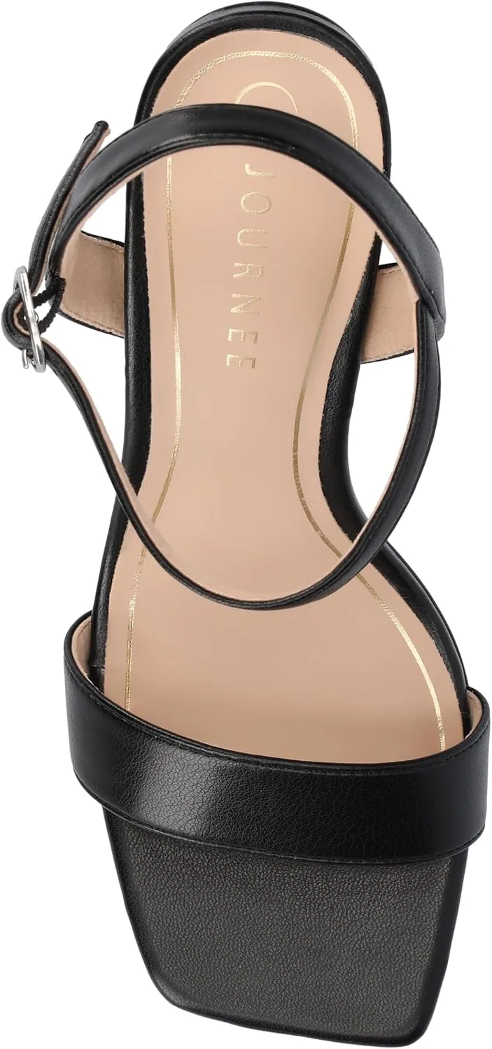 Journee Womens Open Square Toe Band Chunky Block Heel Buckle Ankle Strap Pump Padded Tivona Dress Sandal