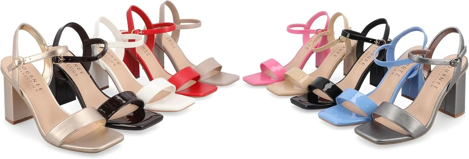 Journee Womens Open Square Toe Band Chunky Block Heel Buckle Ankle Strap Pump Padded Tivona Dress Sandal
