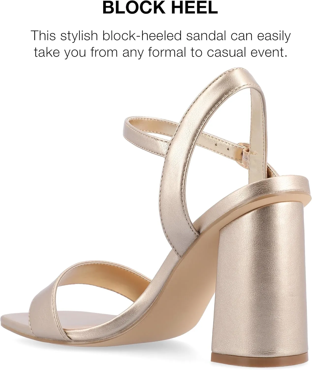 Journee Womens Open Square Toe Band Chunky Block Heel Buckle Ankle Strap Pump Padded Tivona Dress Sandal