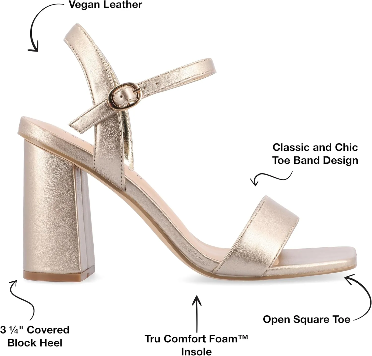 Journee Womens Open Square Toe Band Chunky Block Heel Buckle Ankle Strap Pump Padded Tivona Dress Sandal