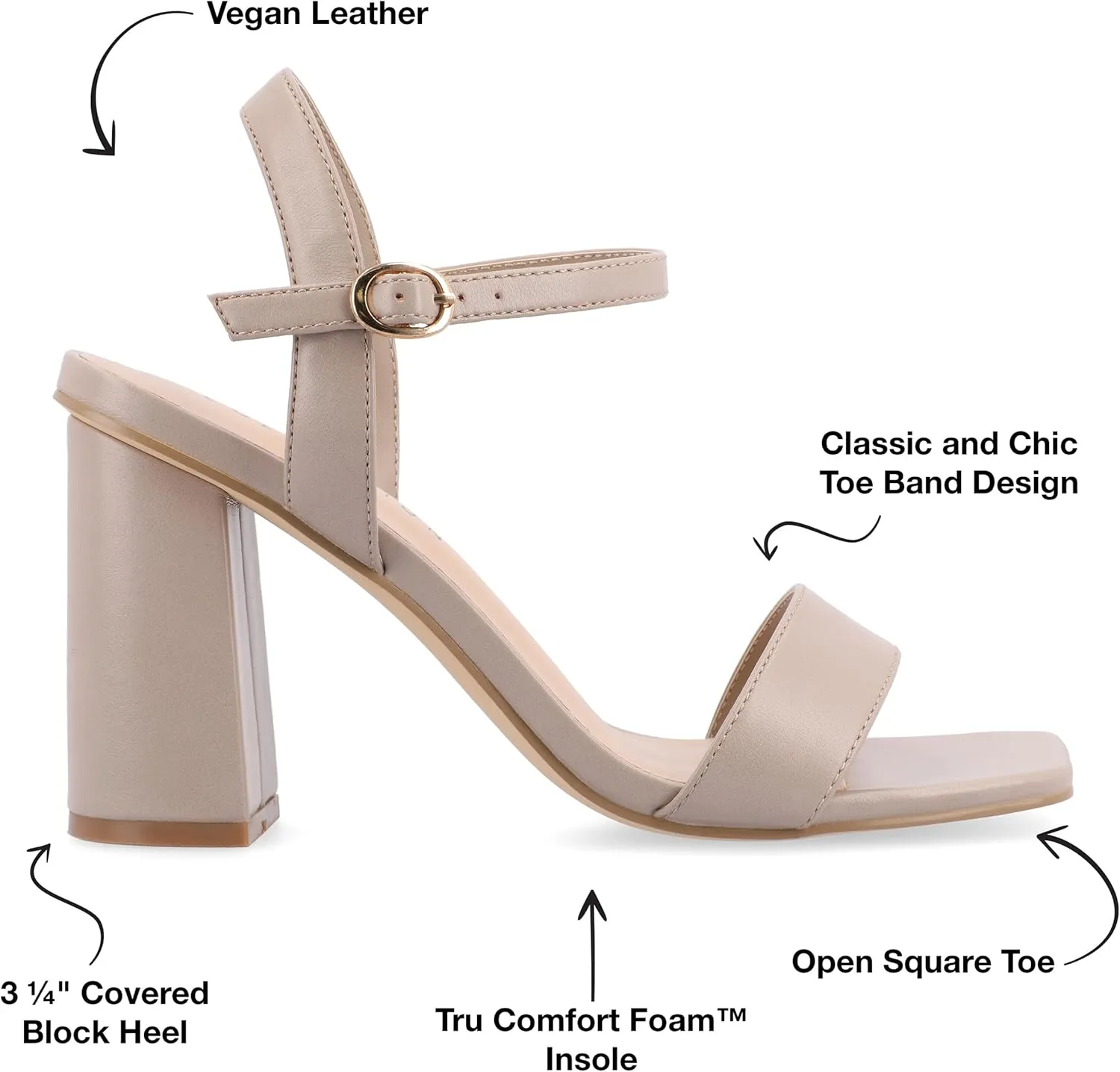 Journee Womens Open Square Toe Band Chunky Block Heel Buckle Ankle Strap Pump Padded Tivona Dress Sandal