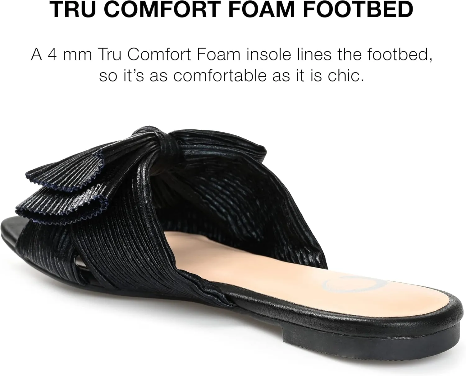 Journee Womens Pleated Metallic Bow Knot Low Block Heel Padded Open Square Toe Serlina Slide Sandal