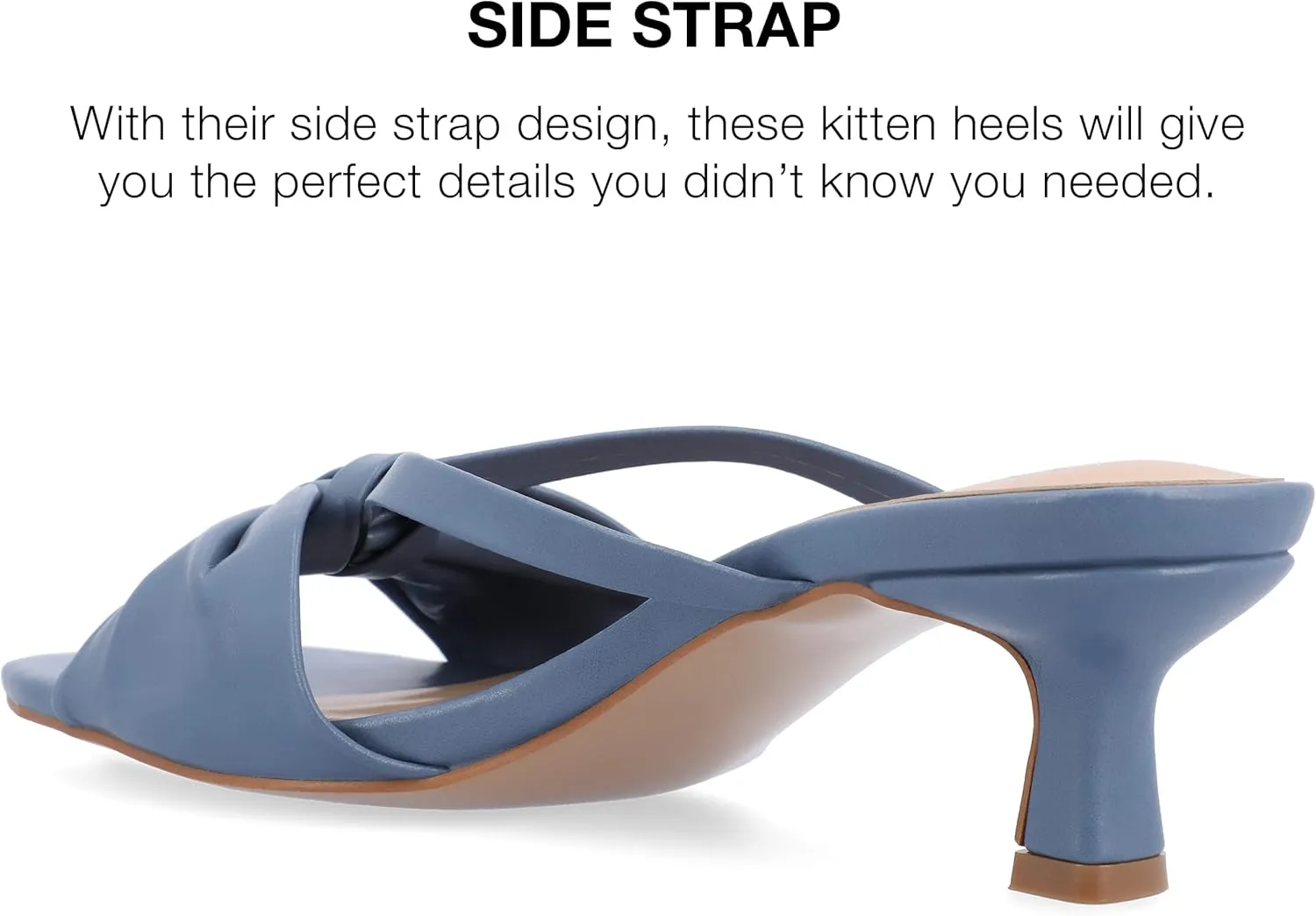 Journee Womens Strappy Bow Slip On Open Square Toe Stiletto Low Kitten Heel Padded Slide Starling Pumps